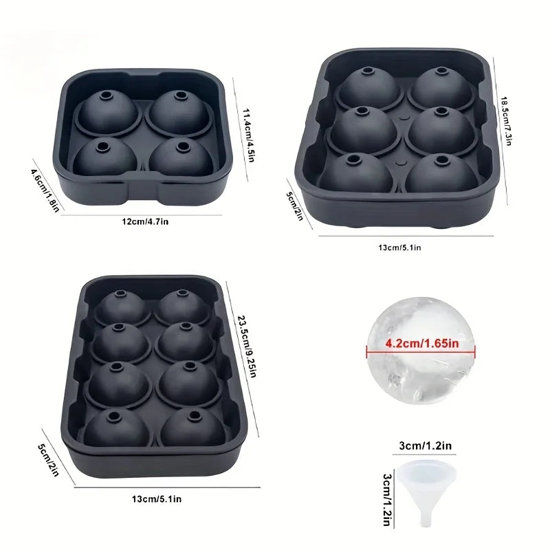 4/6 Grid Silicone Ice Cube and Ball Holder Set - DIY Ice Moulding for Whiskey, Cocktails, Kitchen and Bar
