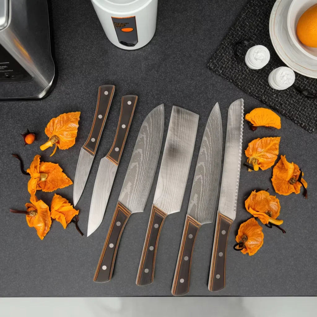 IOKO Sushi Steak Santoku Slicing Knife Pakka Wood HandleJapanese Style Kitchen Chef Knife Set