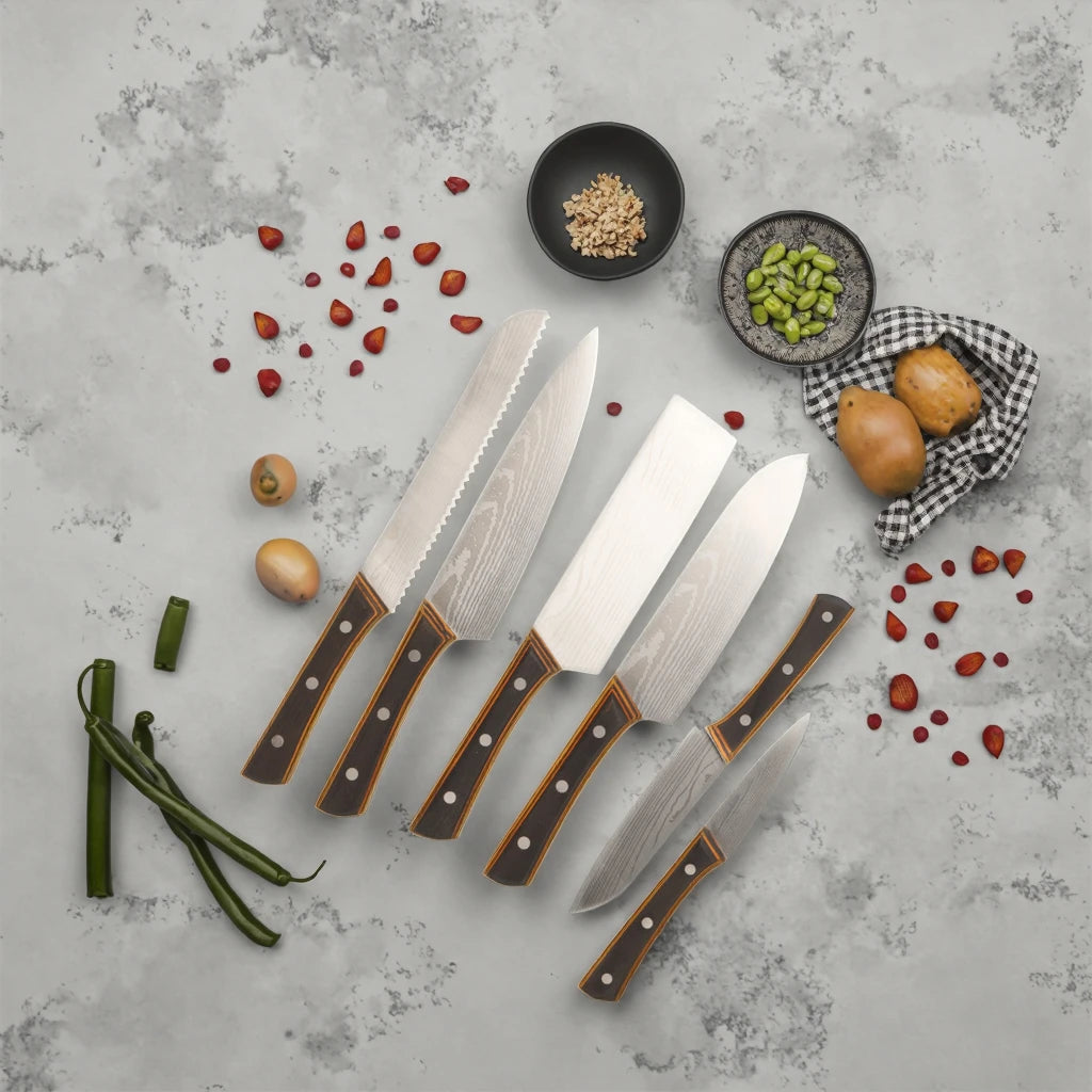 IOKO Sushi Steak Santoku Slicing Knife Pakka Wood HandleJapanese Style Kitchen Chef Knife Set