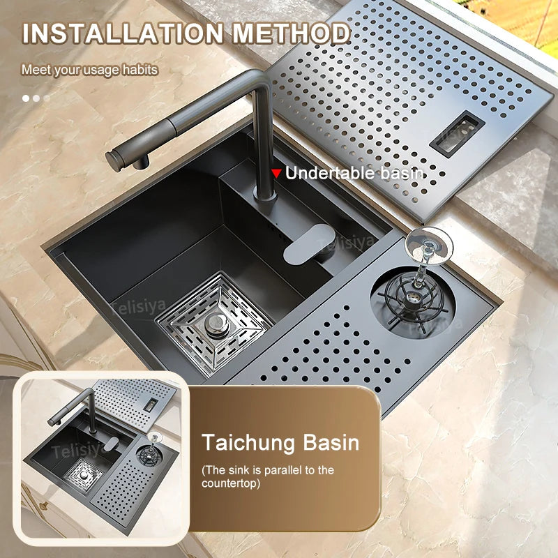 Cup Washer Hidden Sink Stainless Steel Kitchen Sinks Coffee Shop Bar Small Single Slot With Lid Balcony Garden Washing Basin