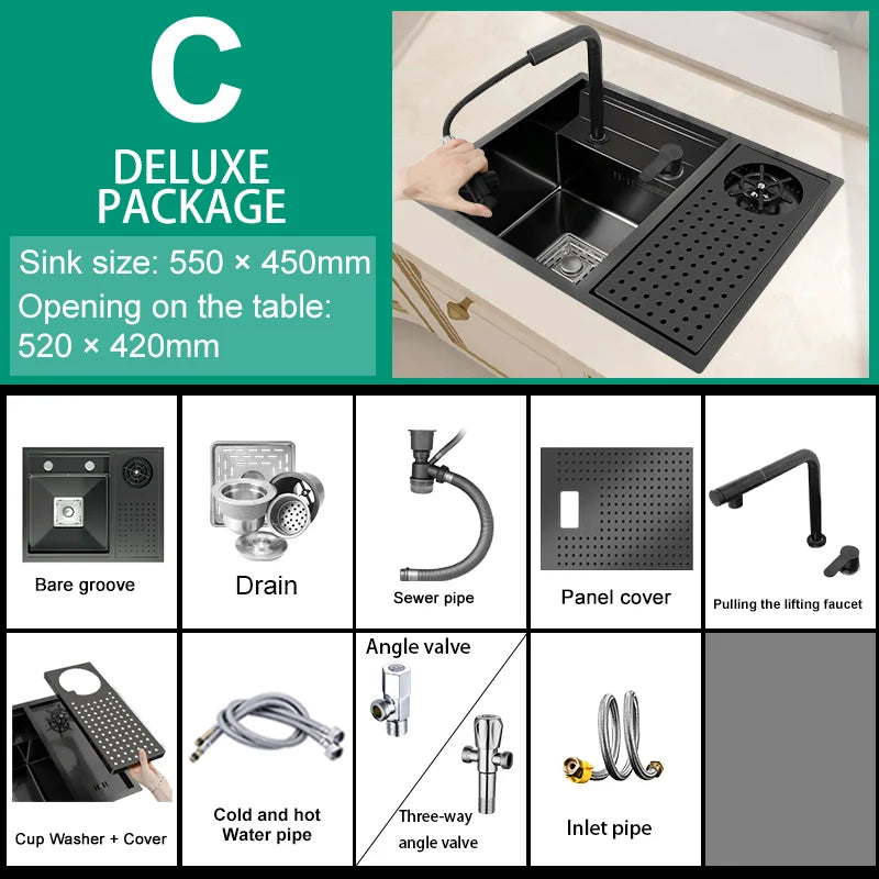 Cup Washer Hidden Sink Stainless Steel Kitchen Sinks Coffee Shop Bar Small Single Slot With Lid Balcony Garden Washing Basin