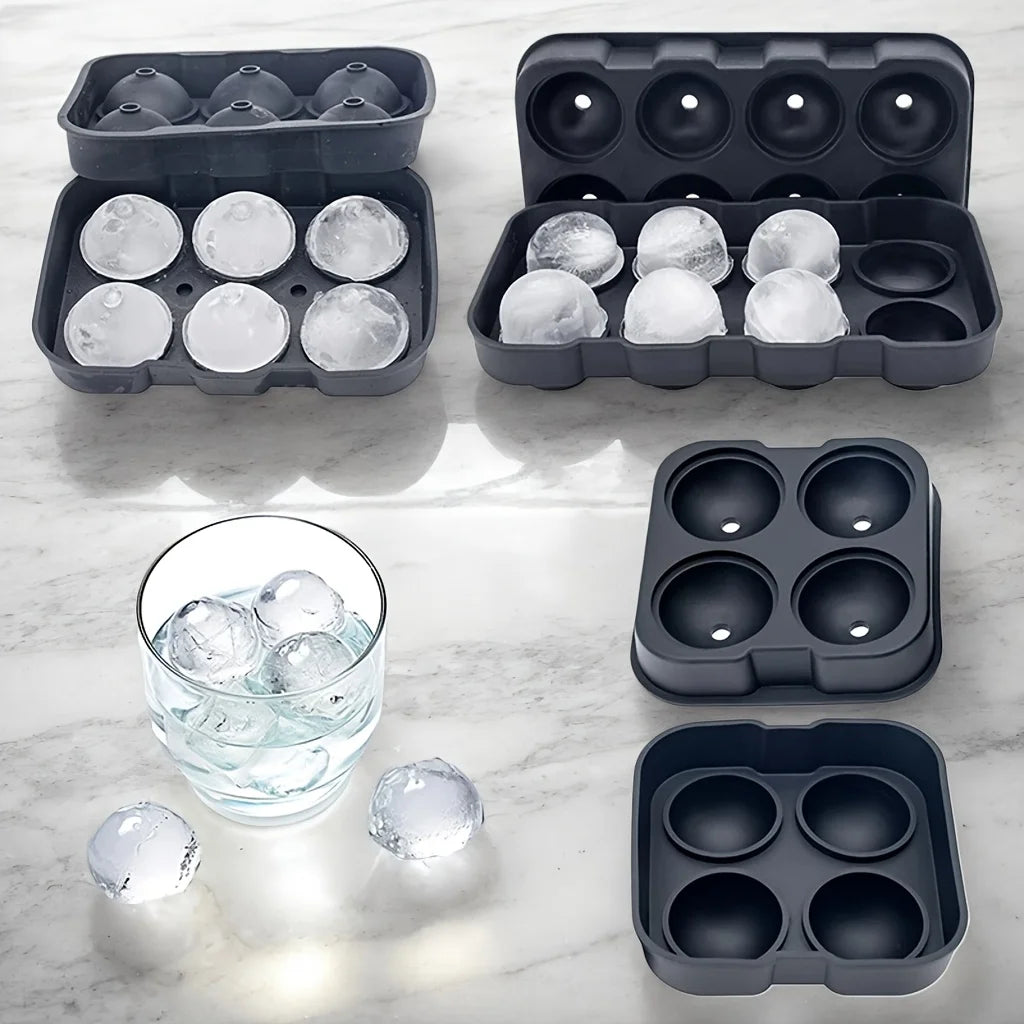 4/6 Grid Silicone Ice Cube and Ball Holder Set - DIY Ice Moulding for Whiskey, Cocktails, Kitchen and Bar