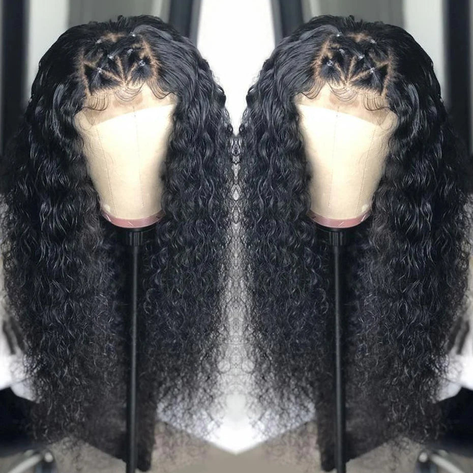 32 34 36Inch Deep Wave 13x4 13x6 Lace Frontal Wig Lace Front Human Hair Wigs For Women 180% Deep Curly Brazilian Human Hair Wig