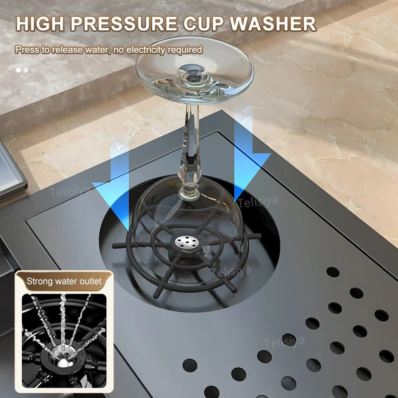Cup Washer Hidden Sink Stainless Steel Kitchen Sinks Coffee Shop Bar Small Single Slot With Lid Balcony Garden Washing Basin