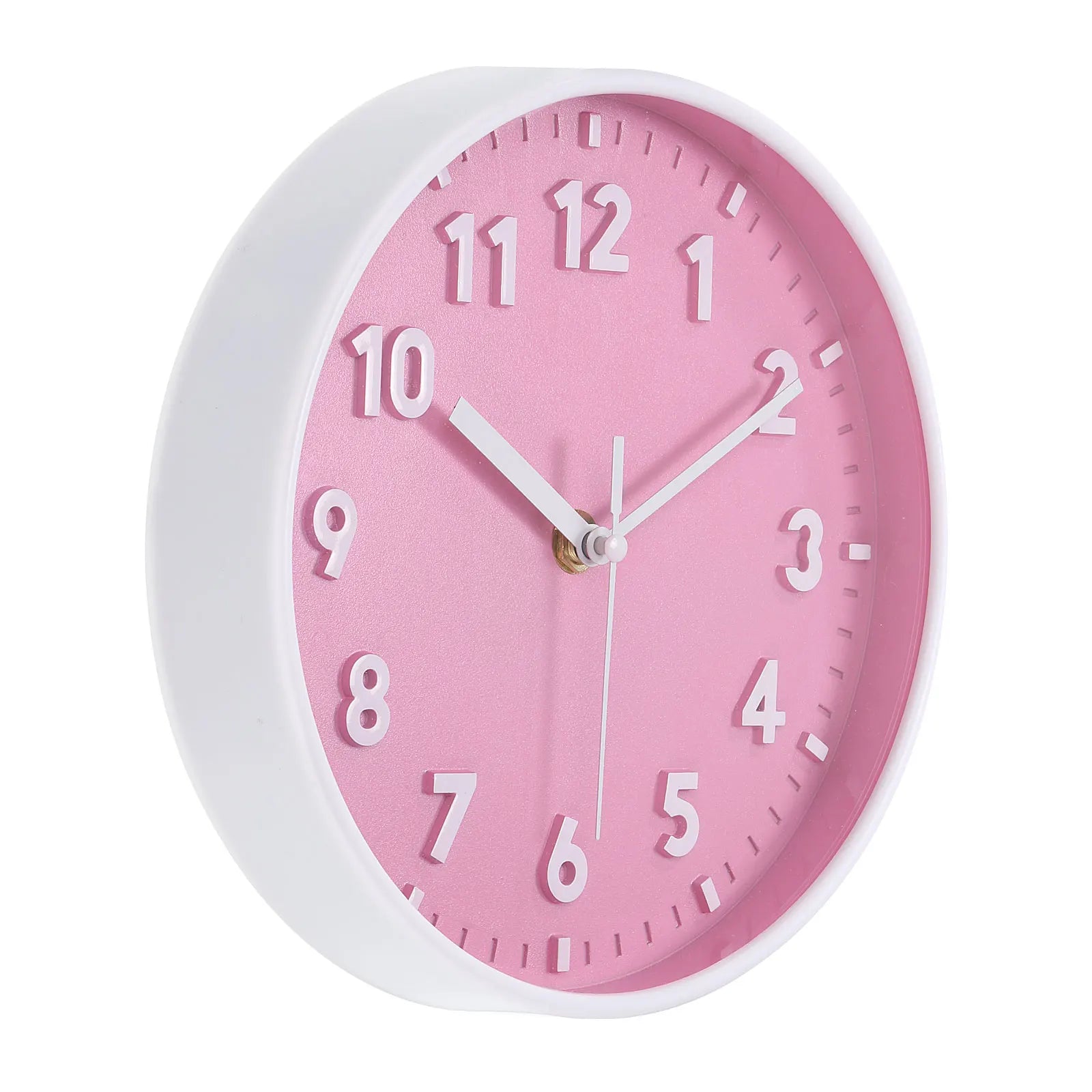8 Inch Wall Clock 3D Number Quartz Battery Operated Silent Non-Ticking Round Wall Clocks for Office Bedroom Decorative Pink