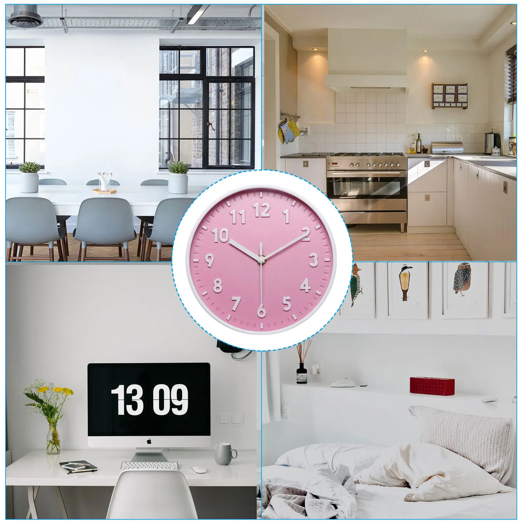 8 Inch Wall Clock 3D Number Quartz Battery Operated Silent Non-Ticking Round Wall Clocks for Office Bedroom Decorative Pink