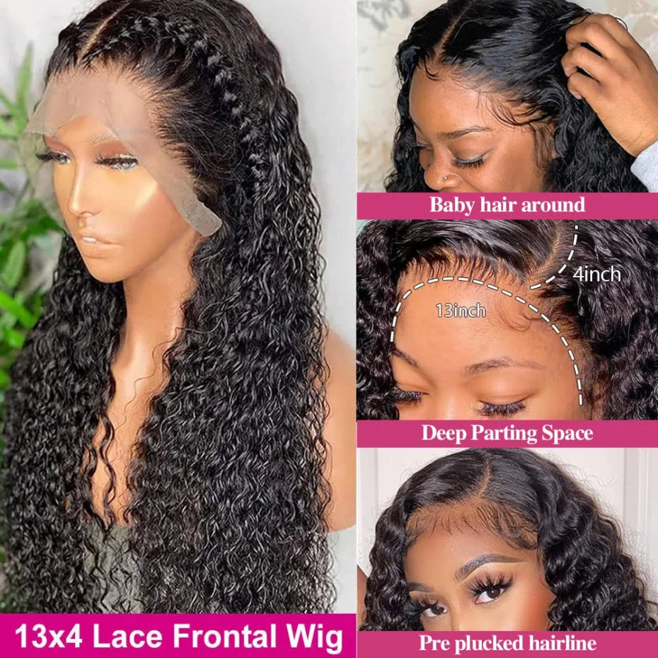 32 34 36Inch Deep Wave 13x4 13x6 Lace Frontal Wig Lace Front Human Hair Wigs For Women 180% Deep Curly Brazilian Human Hair Wig