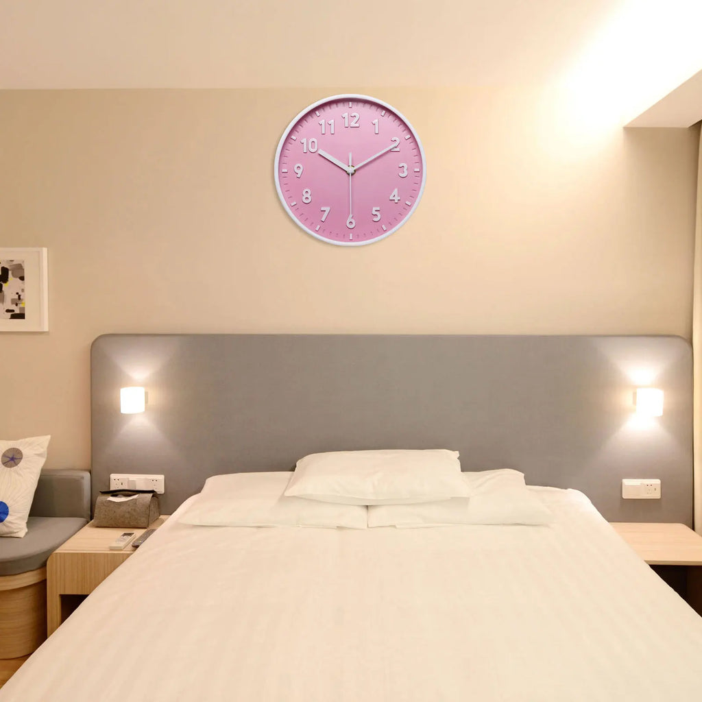 8 Inch Wall Clock 3D Number Quartz Battery Operated Silent Non-Ticking Round Wall Clocks for Office Bedroom Decorative Pink