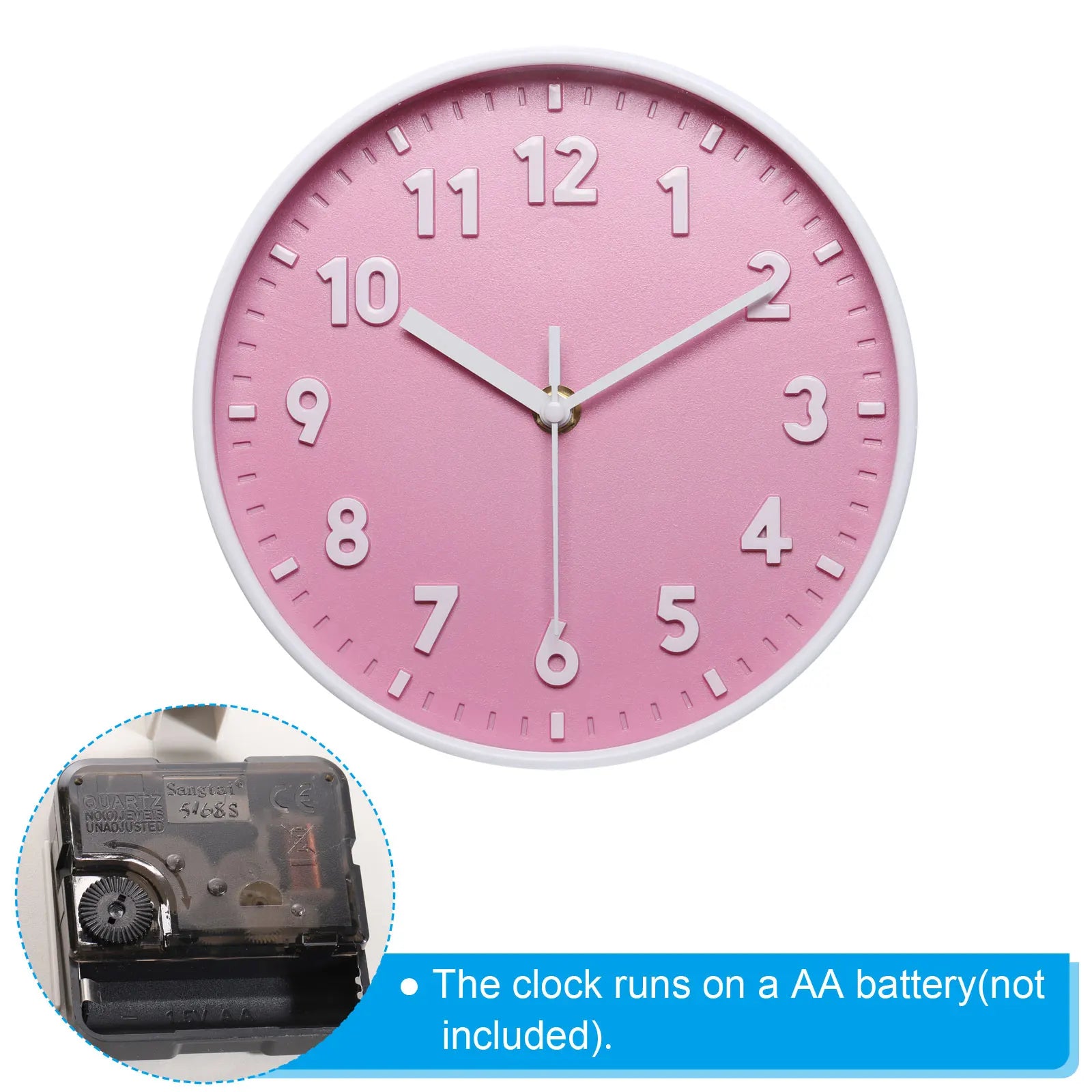 8 Inch Wall Clock 3D Number Quartz Battery Operated Silent Non-Ticking Round Wall Clocks for Office Bedroom Decorative Pink
