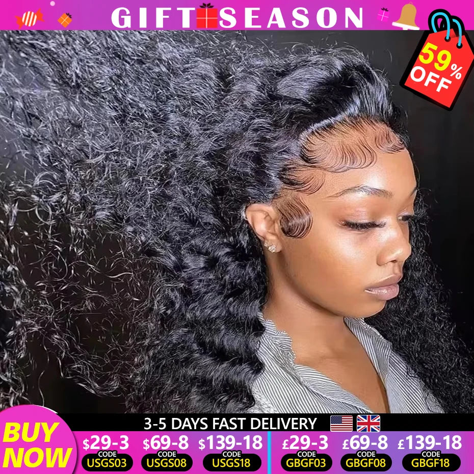 32 34 36Inch Deep Wave 13x4 13x6 Lace Frontal Wig Lace Front Human Hair Wigs For Women 180% Deep Curly Brazilian Human Hair Wig