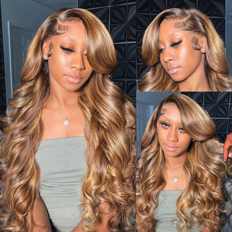 Highlighted Wig Human Hair Body Wave Lace Front Wig Glueless Brazilian HD Transparent Lace Frontal Human Hair Wigs For Black Women