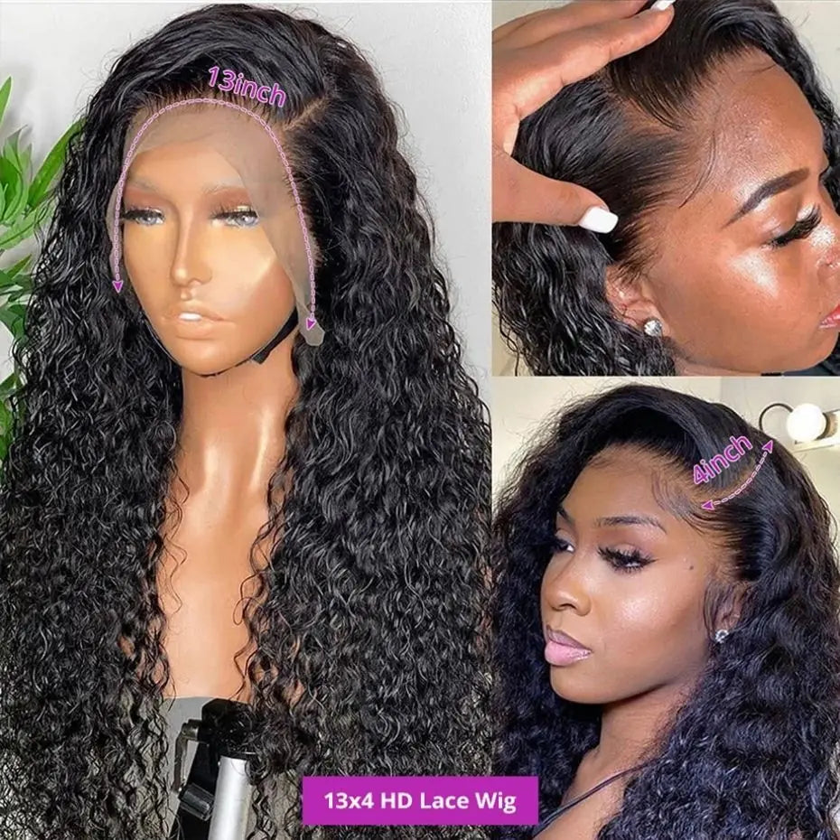 32 34 36Inch Deep Wave 13x4 13x6 Lace Frontal Wig Lace Front Human Hair Wigs For Women 180% Deep Curly Brazilian Human Hair Wig