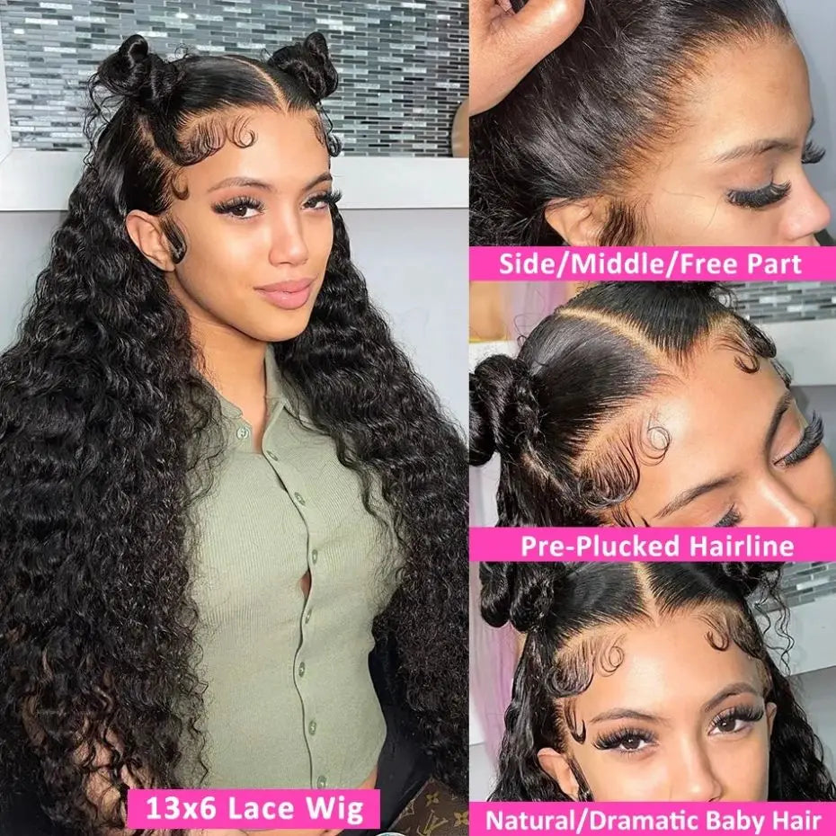 32 34 36Inch Deep Wave 13x4 13x6 Lace Frontal Wig Lace Front Human Hair Wigs For Women 180% Deep Curly Brazilian Human Hair Wig