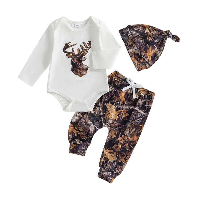 Lioraitiin Baby Boys Clothes Set Long Sleeve Crew Neck Letters Print Romper with Cow Cactus Print Sweatpants and Hat Outfit