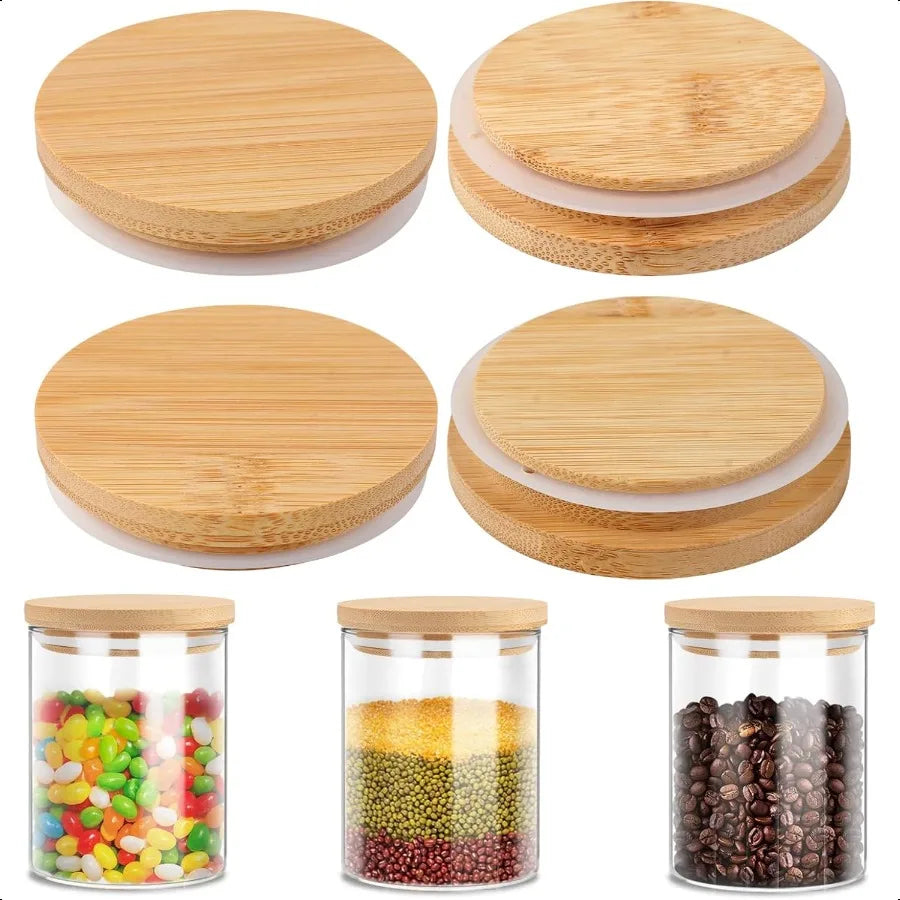 Bamboo Lids For Glass Cups Replacement Bamboo Canning Lids for Regular Mouth 16OZ 20OZ 24OZ Glass Cups 6 PCS Suitable for cups