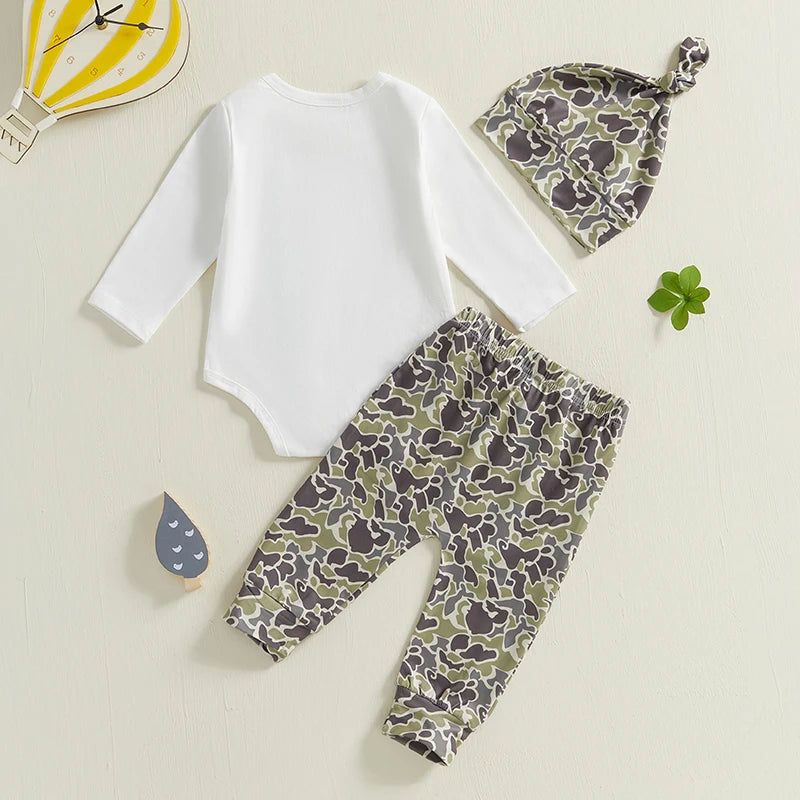 Lioraitiin Baby Boys Clothes Set Long Sleeve Crew Neck Letters Print Romper with Cow Cactus Print Sweatpants and Hat Outfit