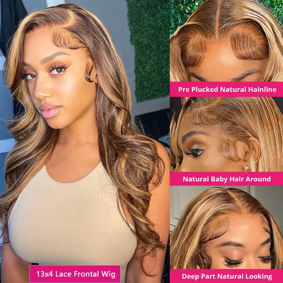 Highlighted Wig Human Hair Body Wave Lace Front Wig Glueless Brazilian HD Transparent Lace Frontal Human Hair Wigs For Black Women