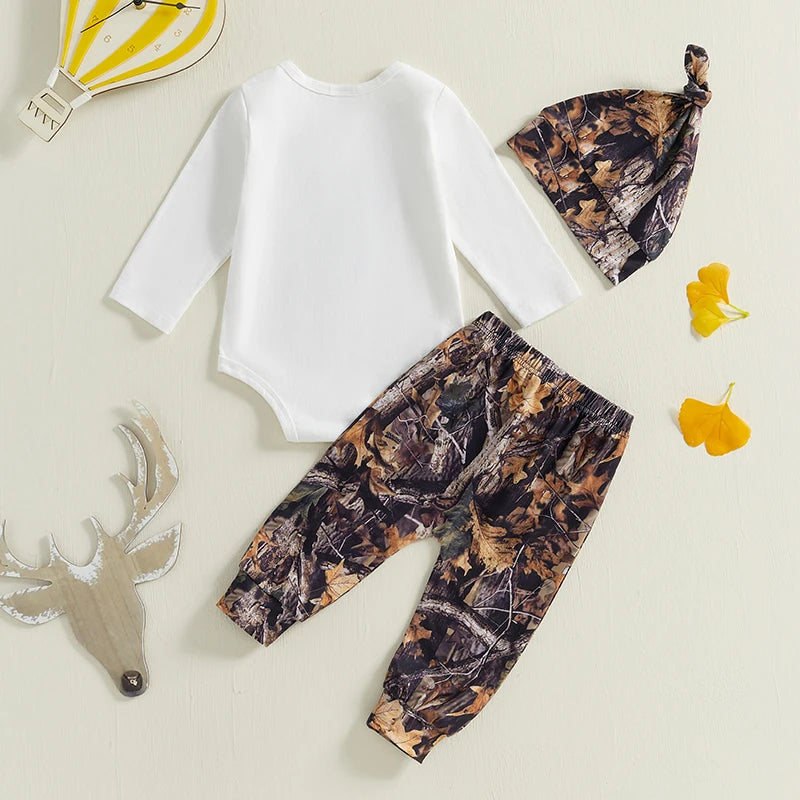 Lioraitiin Baby Boys Clothes Set Long Sleeve Crew Neck Letters Print Romper with Cow Cactus Print Sweatpants and Hat Outfit