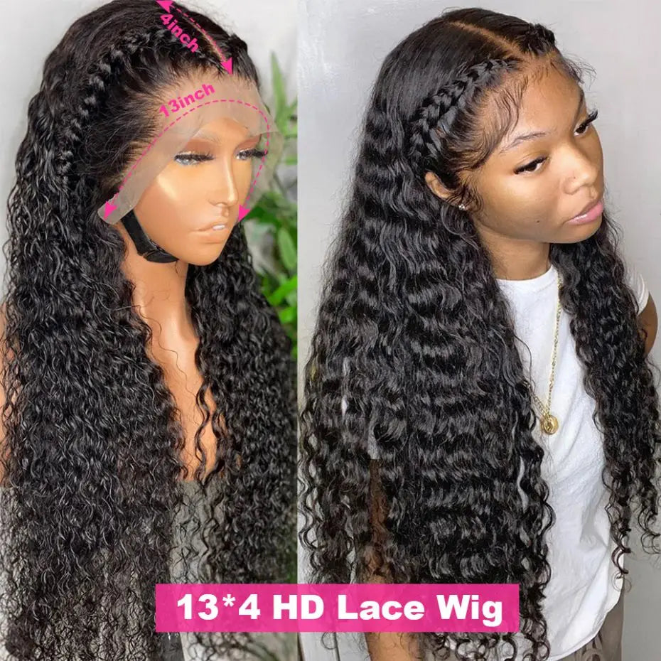 32 34 36Inch Deep Wave 13x4 13x6 Lace Frontal Wig Lace Front Human Hair Wigs For Women 180% Deep Curly Brazilian Human Hair Wig