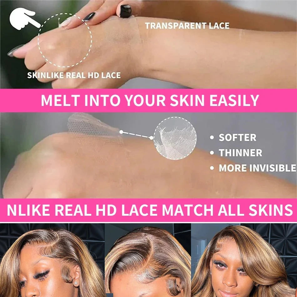 Highlighted Wig Human Hair Body Wave Lace Front Wig Glueless Brazilian HD Transparent Lace Frontal Human Hair Wigs For Black Women