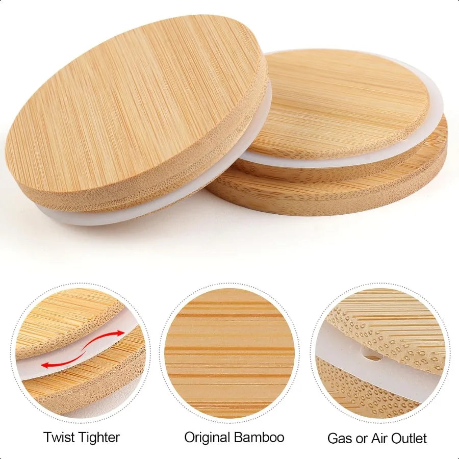 Bamboo Lids For Glass Cups Replacement Bamboo Canning Lids for Regular Mouth 16OZ 20OZ 24OZ Glass Cups 6 PCS Suitable for cups