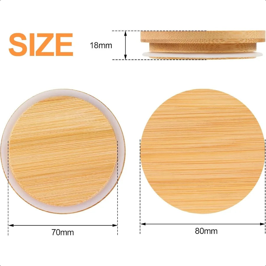 Bamboo Lids For Glass Cups Replacement Bamboo Canning Lids for Regular Mouth 16OZ 20OZ 24OZ Glass Cups 6 PCS Suitable for cups