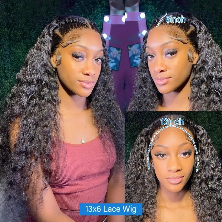 32 34 36Inch Deep Wave 13x4 13x6 Lace Frontal Wig Lace Front Human Hair Wigs For Women 180% Deep Curly Brazilian Human Hair Wig