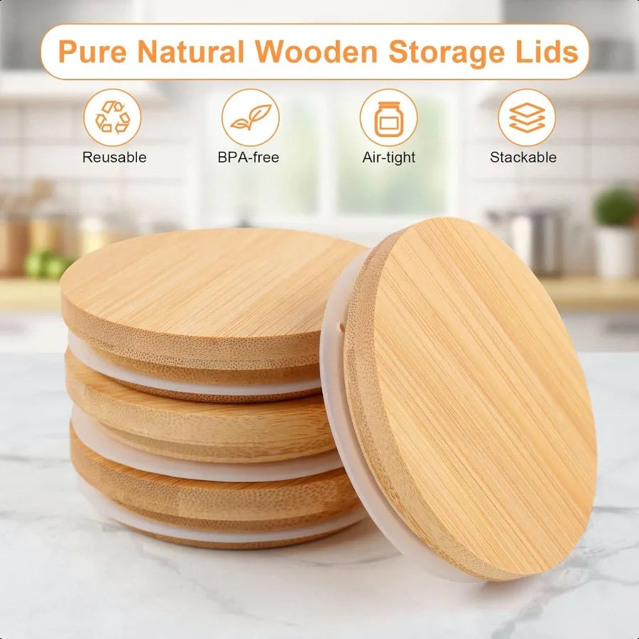Bamboo Lids For Glass Cups Replacement Bamboo Canning Lids for Regular Mouth 16OZ 20OZ 24OZ Glass Cups 6 PCS Suitable for cups